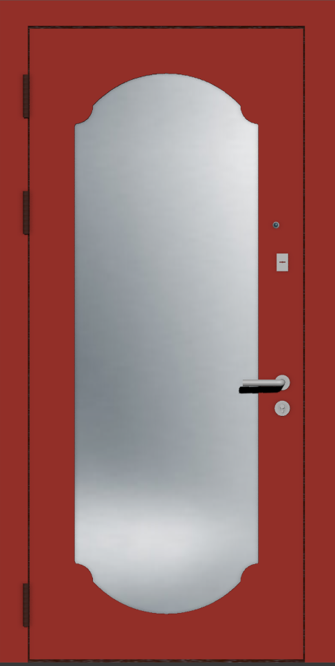 Красная входная дверь с зеркалом